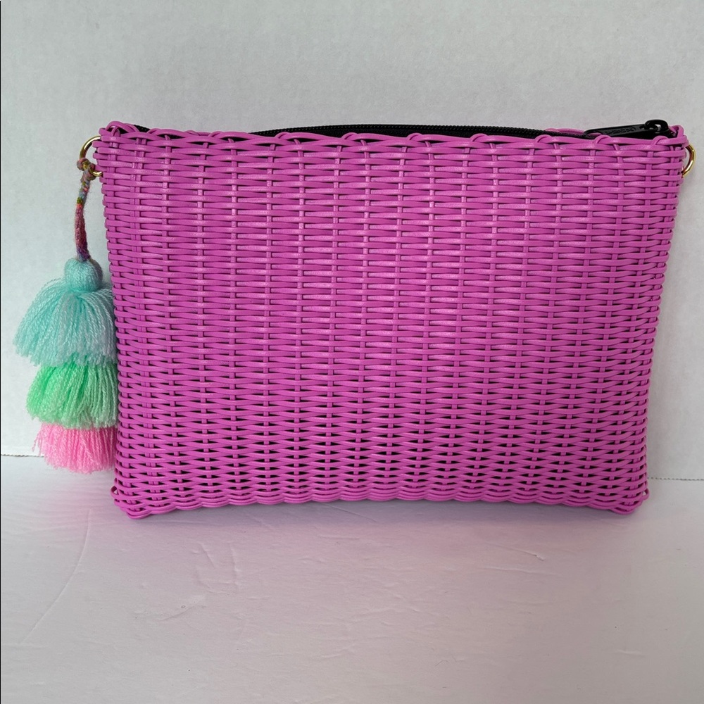 Squeeze De Citron Vibrant Pink Woven Clutch with Tassel - Picture 4 of 7